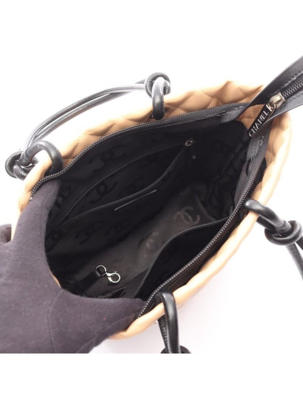 Chanel Tote Bag Cambon Line Medium Beige Black Leather - Picture 3 of 10